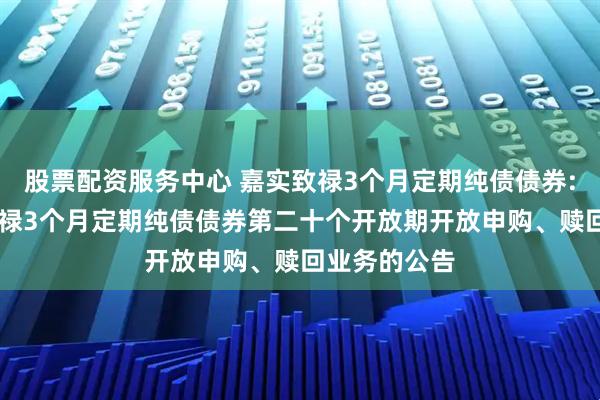 股票配资服务中心 嘉实致禄3个月定期纯债债券: 关于嘉实致禄3个月定期纯债债券第二十个开放期开放申购、赎回业务的公告